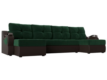 П-образный диван Меркурий П, Зеленый\Коричневый (Велюр\Экокожа) в Кемерово