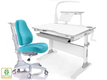 Растущая парта + стул Mealux EVO Evo-30 G (арт. Evo-30 G + Y-528 KBL)/(стол+полка+кресло+чехол+лампа)/белая столешница (дерево), цвет пластика серый в Кемерово