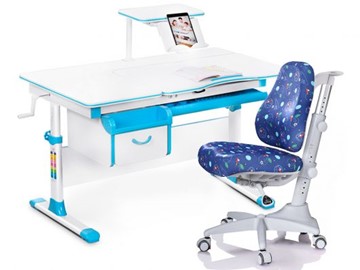 Комплект растущая парта + стул Mealux Mealux EVO Evo-40 BL (арт. Evo-40 BL + Y-528 F) / (стол+полка+кресло) / белая столешница / цвет пластика голубой в Кемерово