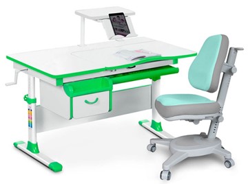 Комплект растущая парта + стул Mealux EVO Evo-40 Z (арт. Evo-40 Z + Y-110 TG) / (стол+полка+кресло) / белый, зеленый, серый в Кемерово