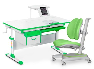 Комплект растущая парта + стул Mealux EVO Evo-40 Z (арт. Evo-40 Z + Y-115 KZ) / (стол+полка+кресло+чехол), белый, зеленый в Кемерово