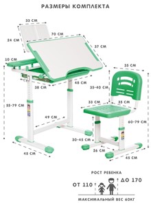 Растущая парта и растущий стул SET HOLTO-17А, зеленый в Кемерово - предосмотр 11